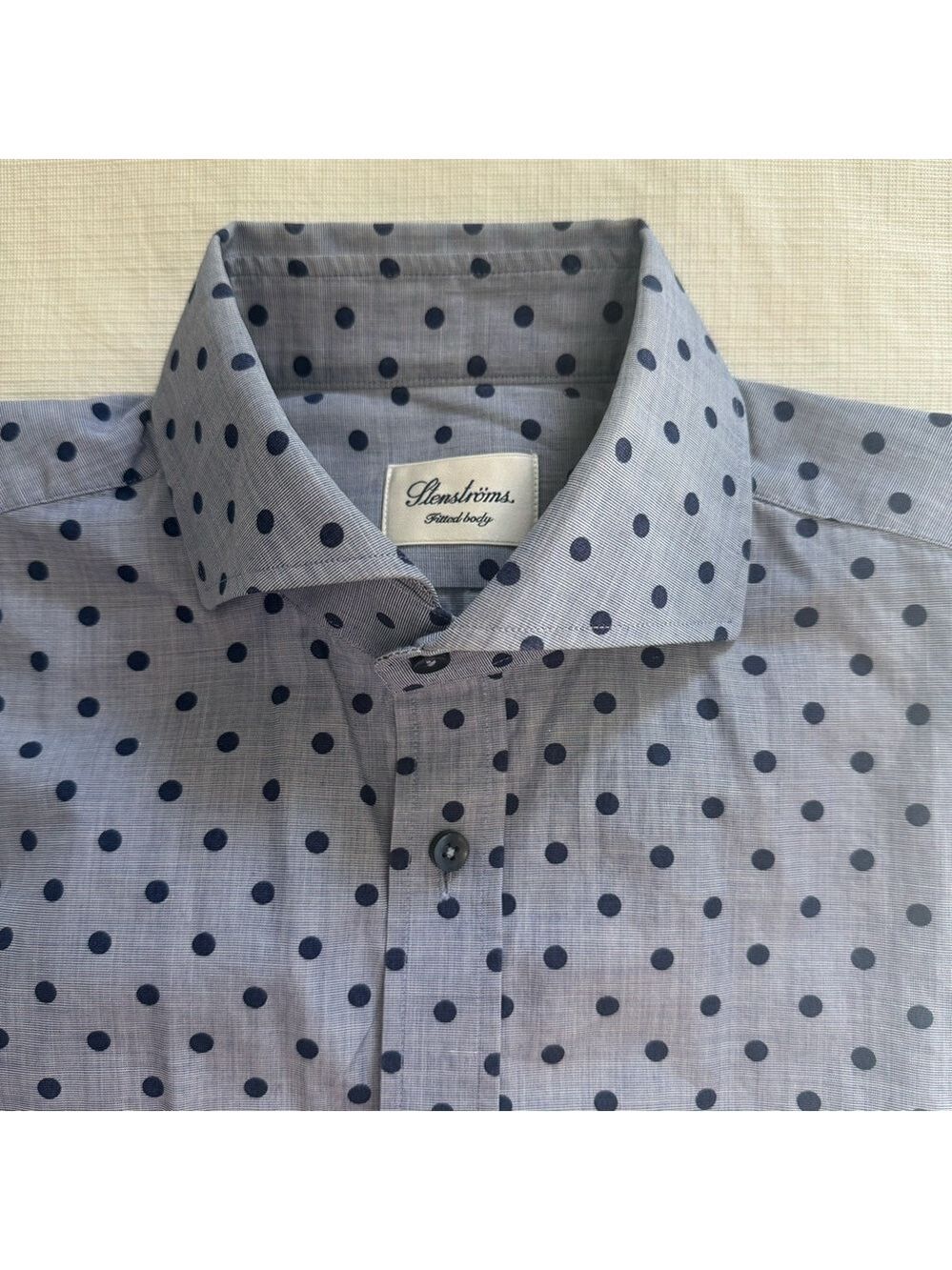 Stenstroms Sweden Classic Blue Polka Dot Men's Button-Down Shirt 15.5 Medium